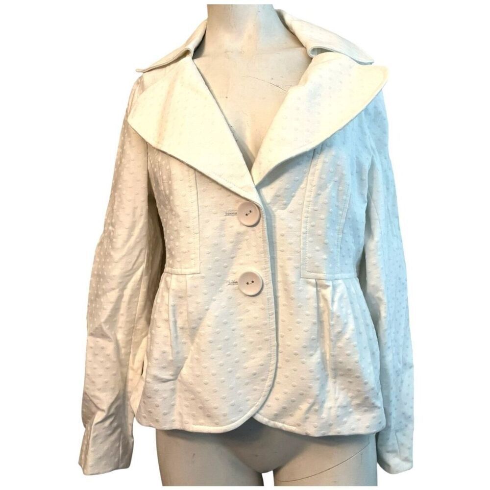 Insight Womens Size 8 White Blazer Swiss Dot Collared 2 Button Lined Jacket NWT